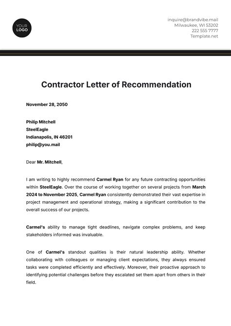 reference letter for subcontractor