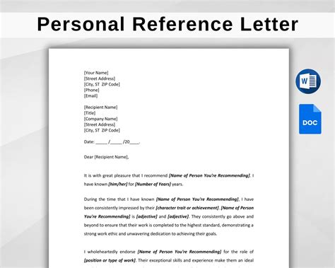 reference letter personal assistant