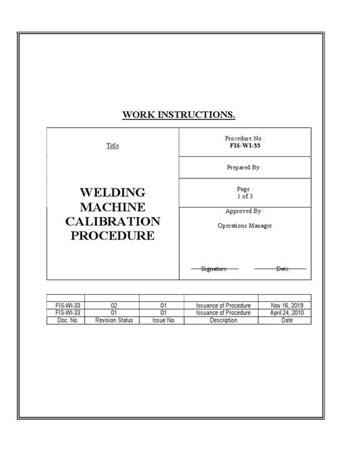 reference welding machine calibration procedure
