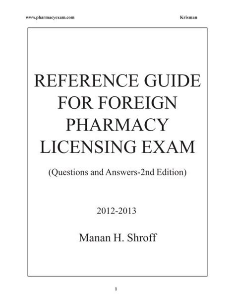 Read Reference Guide For Foreign Pharmacy Licensing Exam 
