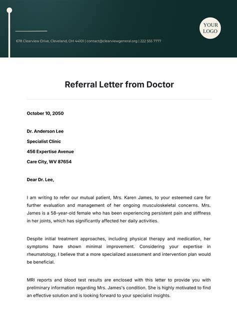 referral letter sample doctor