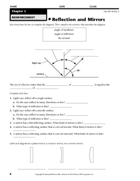 Reflection And Mirrors Printable Review The Physics Classroom Science 8 Mirrors Worksheet Answer Key - Science 8 Mirrors Worksheet Answer Key
