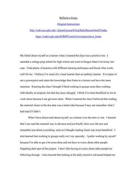 reflection on assignment example