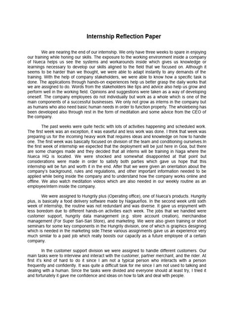 Reflection Paper For Teaching Intership