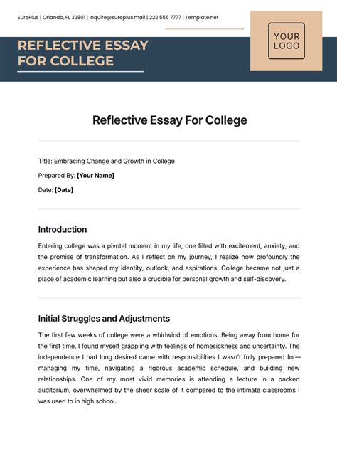 Full Download Reflection Paper On College Experience 