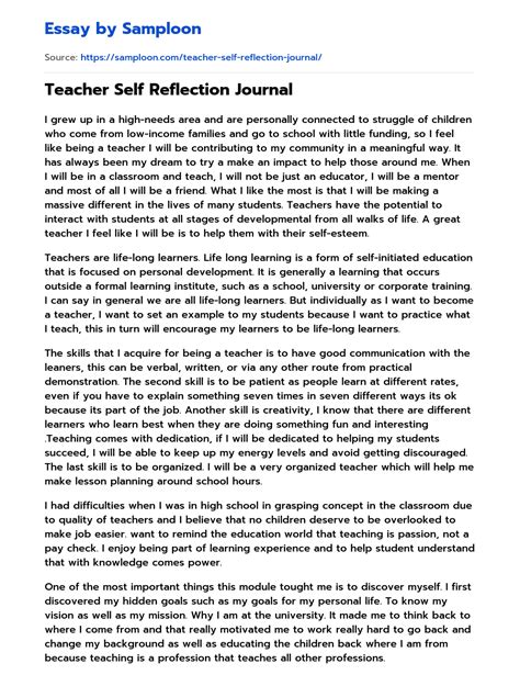 Full Download Reflection Paper Sample On Teaching 