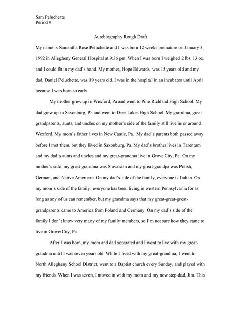 reflective autobiography example for students