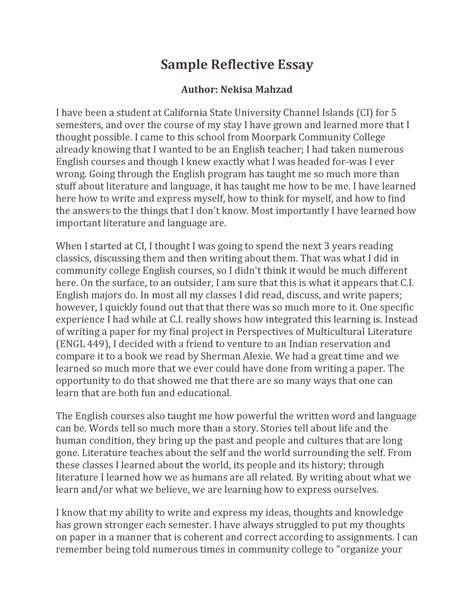 reflective essay samples music