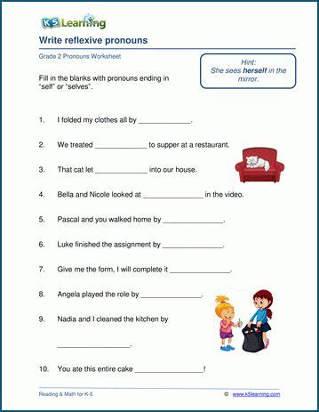 Reflexive Pronouns Worksheets K5 Learning Pronoun Worksheets For 2nd Grade - Pronoun Worksheets For 2nd Grade