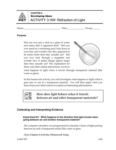Refraction And Lenses Review Answers The Physics Classroom Refraction Worksheet Answers - Refraction Worksheet Answers