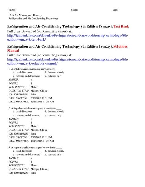Full Download Refrigeration And Air Conditioning Technology 6Th Edition Review Answer Key 