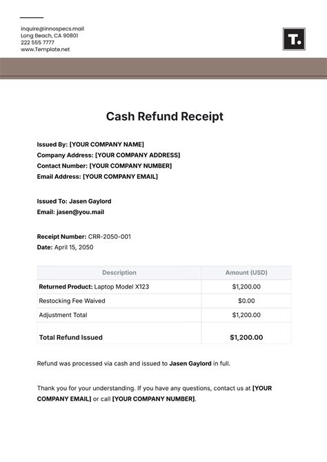 Refund Acknowledgement Receipt Sample