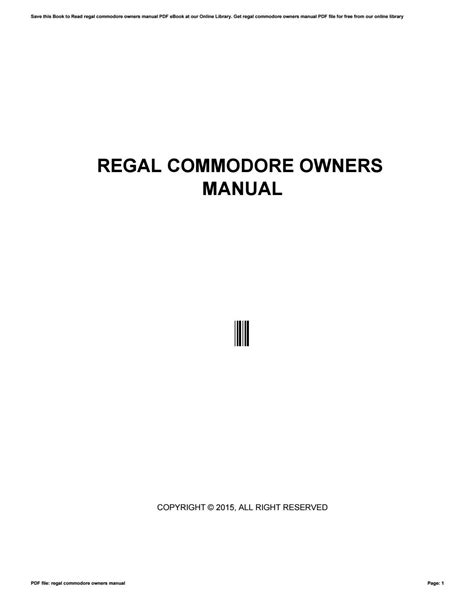 Download Regal Commodore Owners Manual 