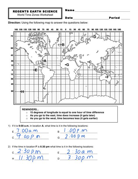 Regents Earth Science World Time Zones Worksheet Answer World Time Zones Worksheet Answers - World Time Zones Worksheet Answers