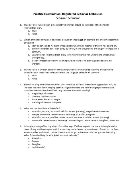Registered Behavior Technician Practice Exam