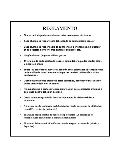 Reglamento Escolar Ejemplo