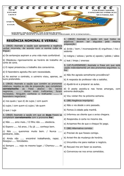 Regência Nominal Exercícios