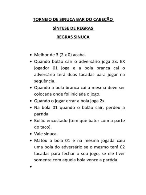 Regra Da Sinuca