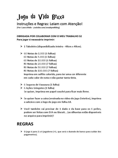 Regras Jogo Da Vida