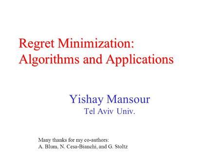 Download Regret Minimization Algorithms And Applications 