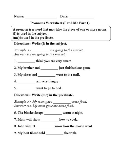 Regular Pronouns Worksheets I And Me Pronoun Worksheet Pronouns I And Me Worksheet - Pronouns I And Me Worksheet