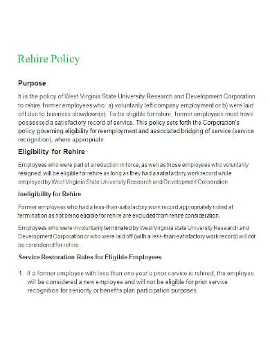 Read Online Rehire Policy Guidelines 