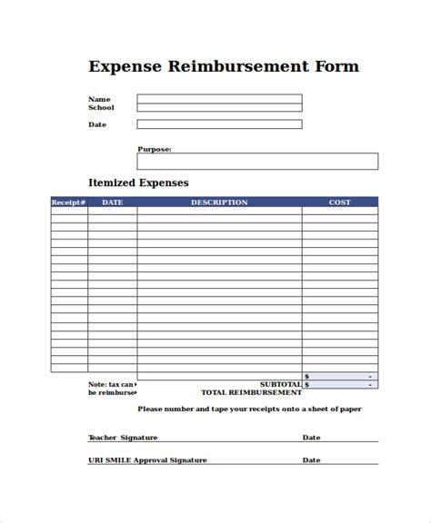 Reimbursement Application Sample