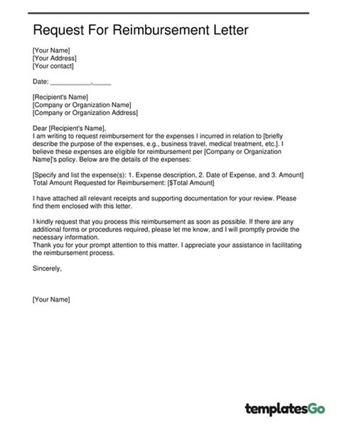 Reimbursement Request Letter