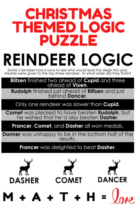 Reindeer Logic Puzzle Math Love Holiday Logic Puzzles Printable - Holiday Logic Puzzles Printable