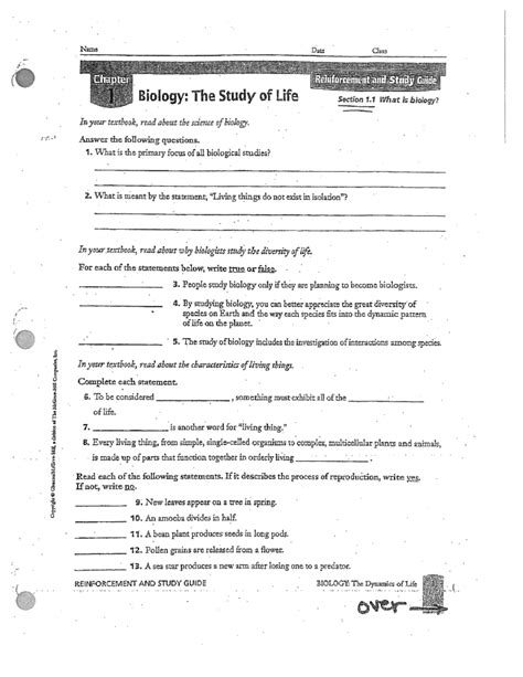 Read Online Reinforcement And Study Guide Biology Answers Chapter 1 