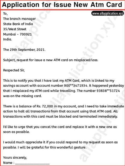 reissue duplicate atm card letter format bing