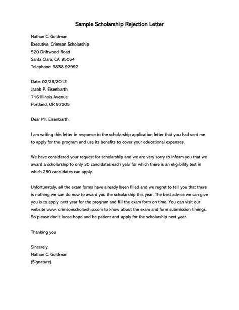 rejection letter for scholarship