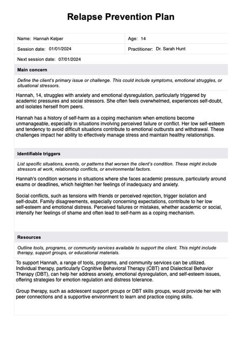 Relapse Prevention Plan Pdf