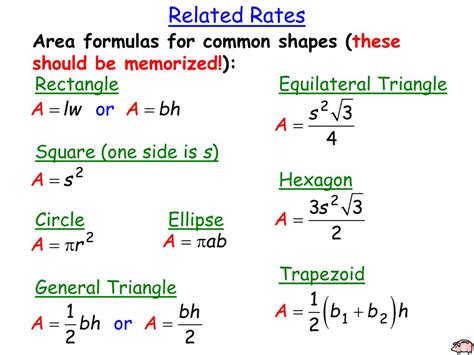 Related Rates Shape Formulas