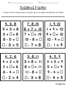 Related Subtraction Fact   Related Facts Math Net - Related Subtraction Fact