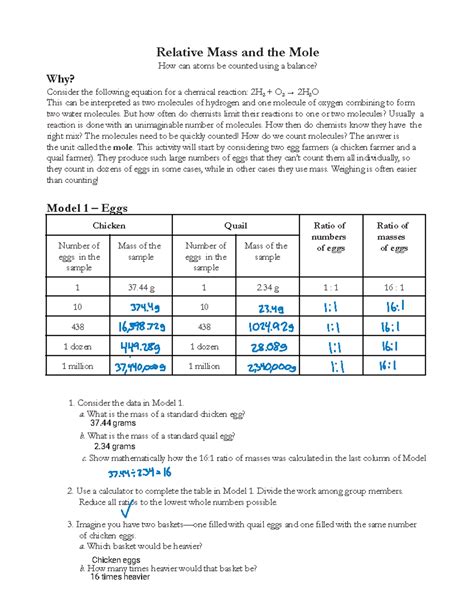 Relative Mass And Mole Answer Key