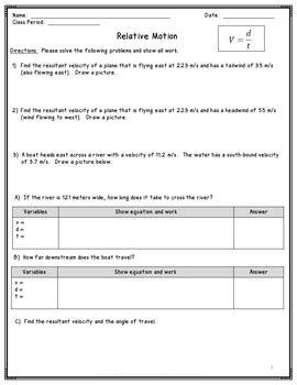 Relative Motion Worksheet Motion In Two Dimensions Tpt Relative Motion Worksheet Answer Key - Relative Motion Worksheet Answer Key