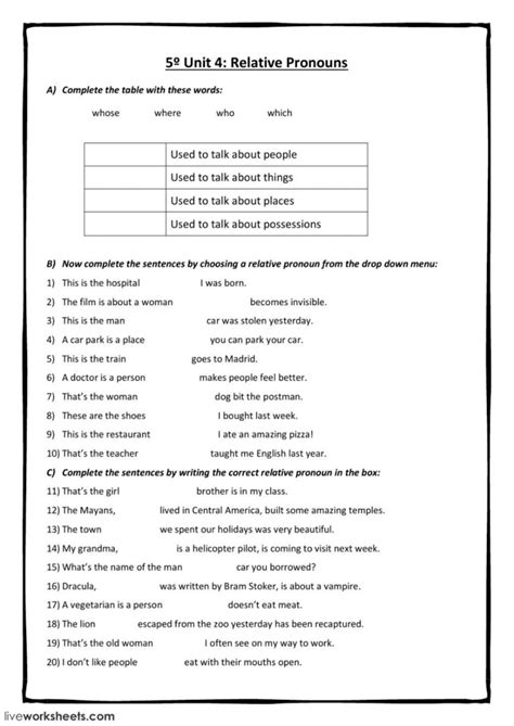 Relative Pronouns And Adverbs Fourth Grade English Worksheets Relative Pronouns 4th Grade Worksheets - Relative Pronouns 4th Grade Worksheets