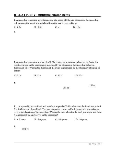 Relativity Physics Multiple Choice Questions Mikkom