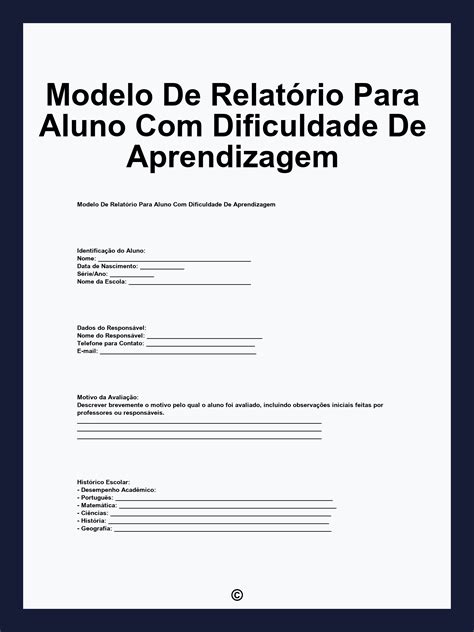 Relatório De Aluno Com Dificuldade De Aprendizagem