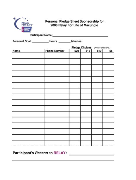 relay for life pledge form