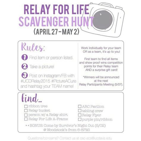 Read Relay For Life Scavenger Hunt List Ideas 