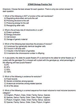 Released Biology Staar Practice Test Answer Key