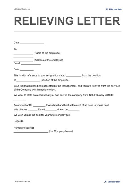 Relieving Letter Sample