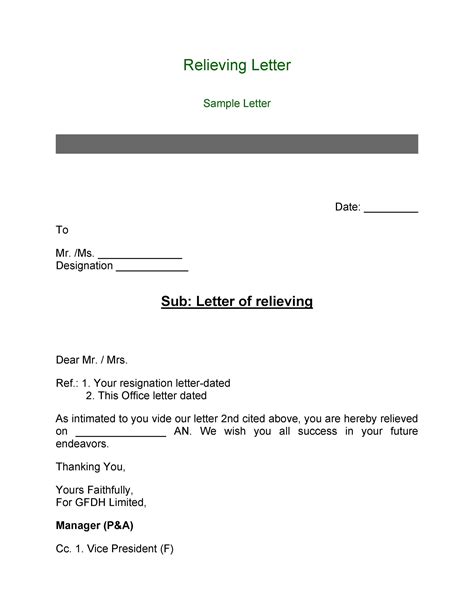 relieving letter sample word format