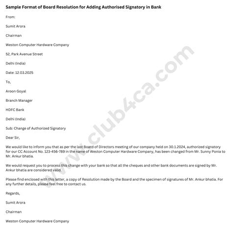 remove authorised signatory format letter bank account