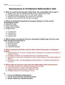 renaissance and reformation test answer key