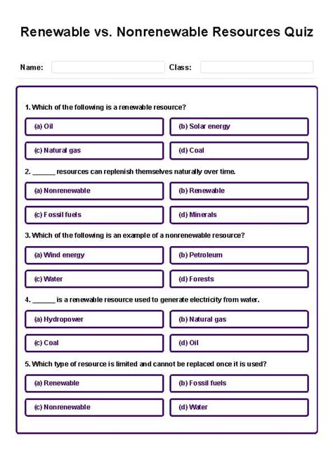 Renewable Resources Multiple Choice Quiz