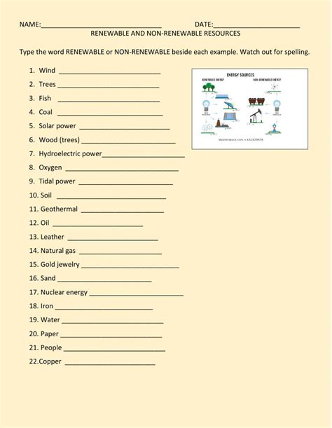Renewable Vs Nonrenewable Resources Worksheet