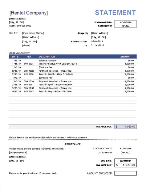 Rental Billing Statement Sample